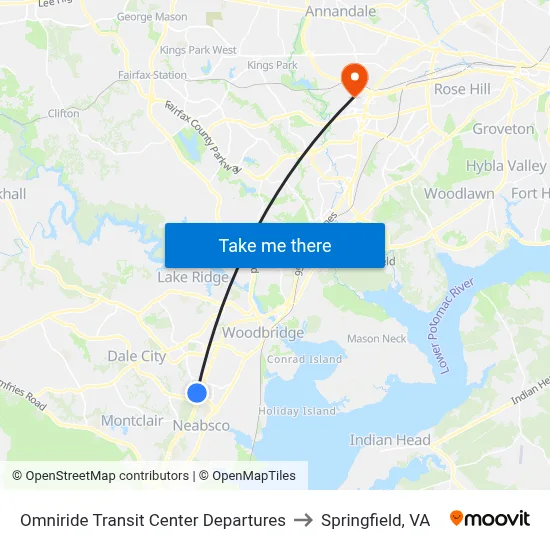 Omniride Transit Center Departures to Springfield, VA map