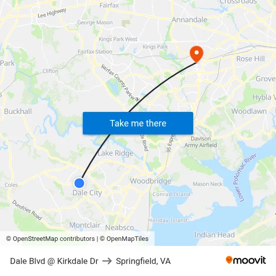 Dale Blvd @ Kirkdale Dr to Springfield, VA map