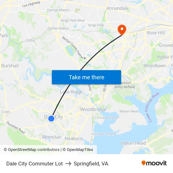 Dale City Commuter Lot to Springfield, VA map