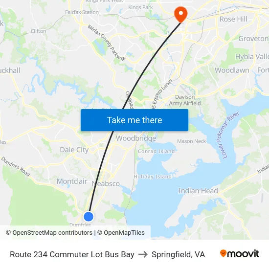 Route 234 Commuter Lot Bus Bay to Springfield, VA map