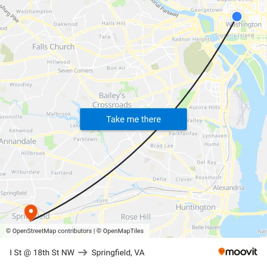 I St @ 18th St NW to Springfield, VA map