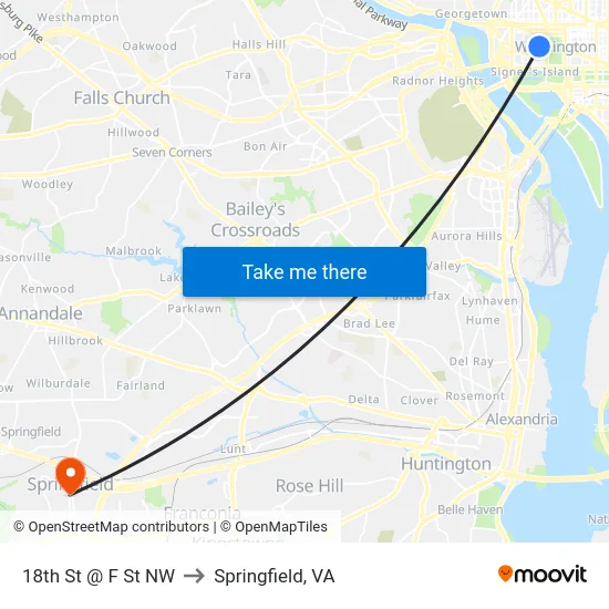 18th St @ F St NW to Springfield, VA map