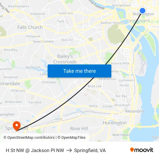 H St NW @  Jackson Pl NW to Springfield, VA map