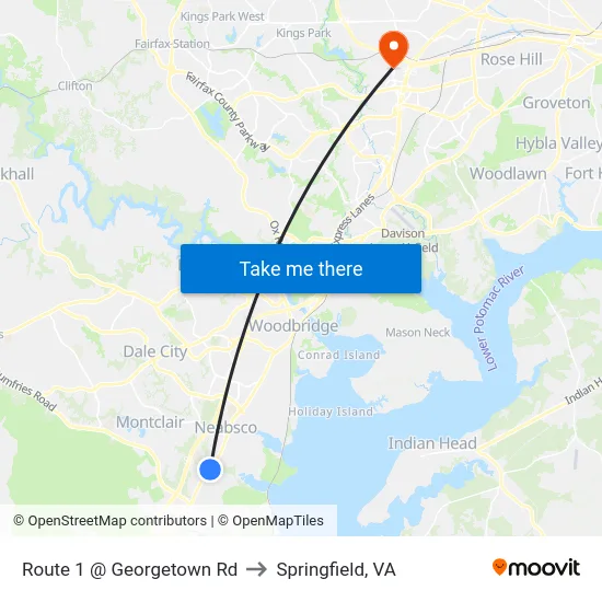 Route 1 @ Georgetown Rd to Springfield, VA map