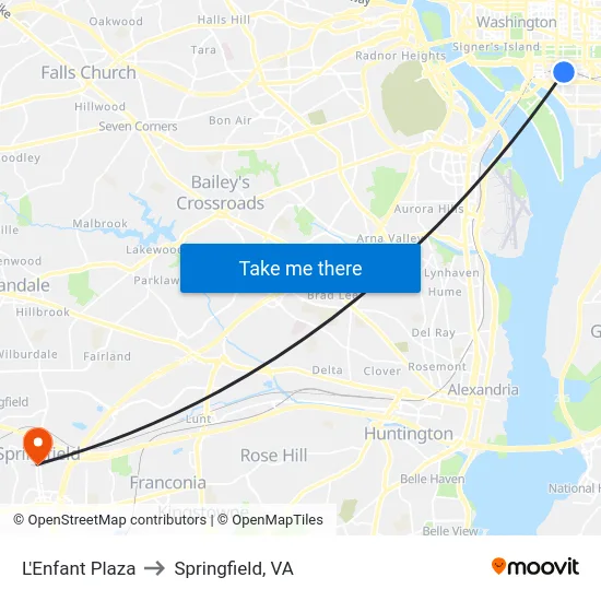 L'Enfant Plaza to Springfield, VA map