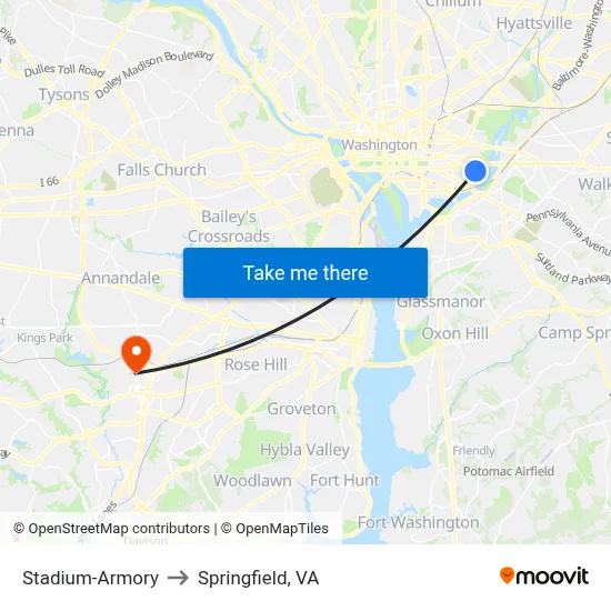 Stadium-Armory to Springfield, VA map