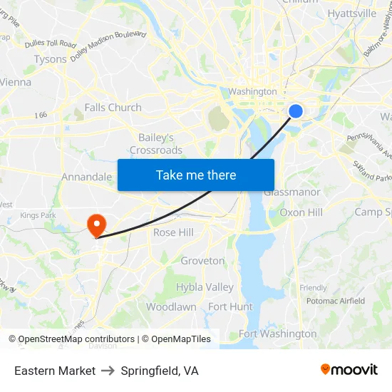 Eastern Market to Springfield, VA map