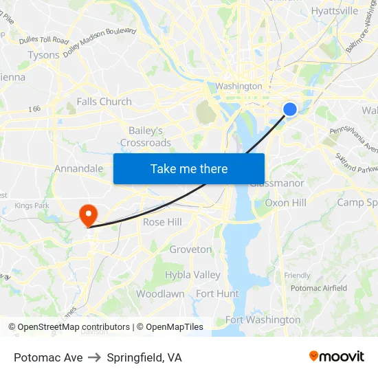 Potomac Ave to Springfield, VA map