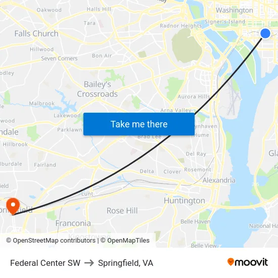 Federal Center SW to Springfield, VA map