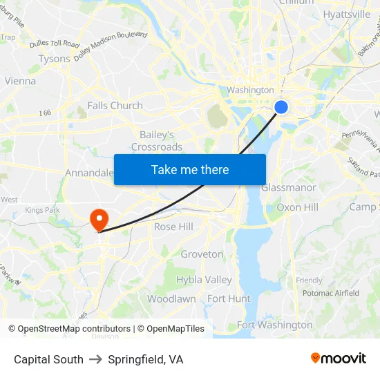 Capital South to Springfield, VA map