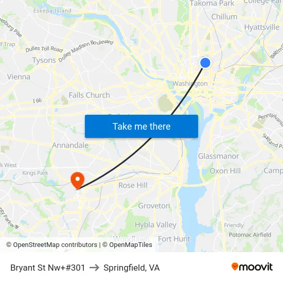 Bryant St Nw+#301 to Springfield, VA map