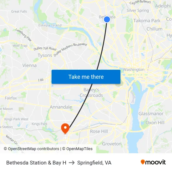 Bethesda Station & Bay H to Springfield, VA map