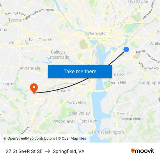 27 St Se+R St SE to Springfield, VA map