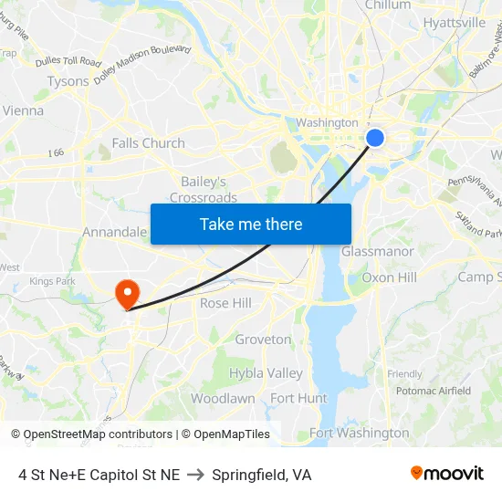 4 St Ne+E Capitol St NE to Springfield, VA map