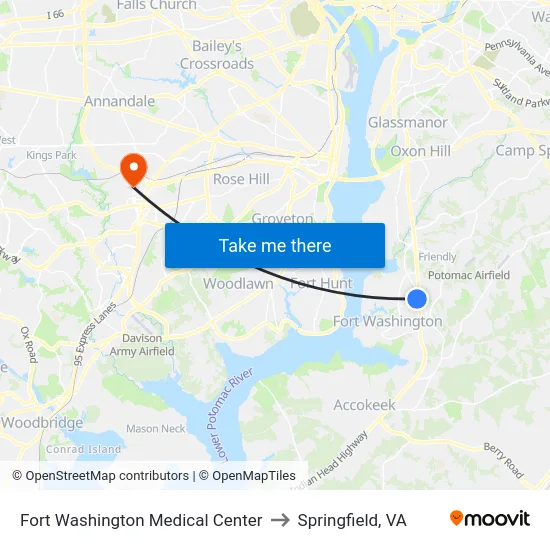 Fort Washington Medical Center to Springfield, VA map