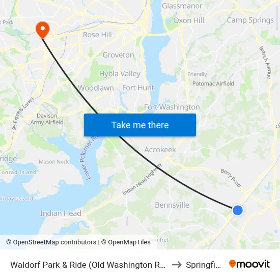 Waldorf Park & Ride (Old Washington Rd. & Smallwood Dr.) to Springfield, VA map