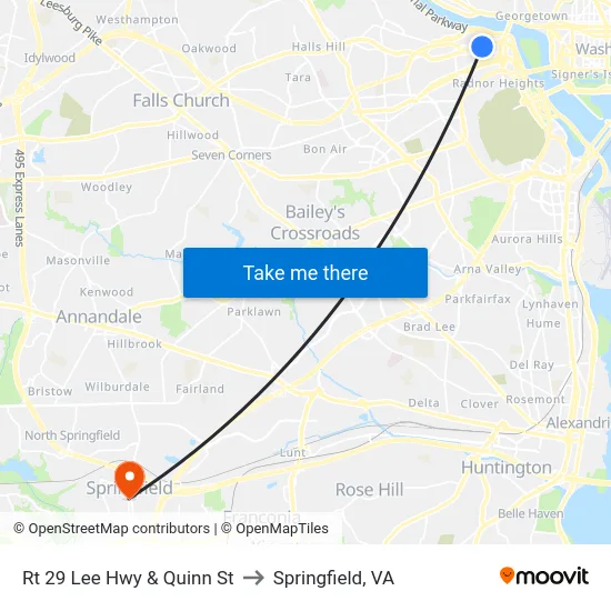 Rt 29 Lee Hwy & Quinn St to Springfield, VA map