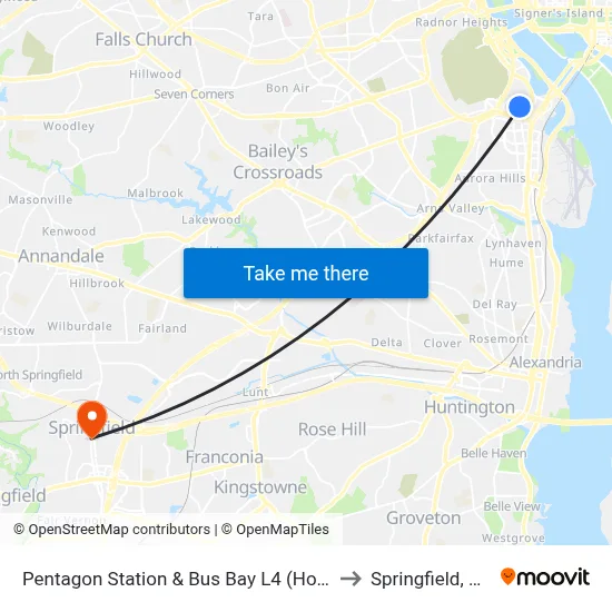 Pentagon Station & Bus Bay L4 (Hov) to Springfield, VA map