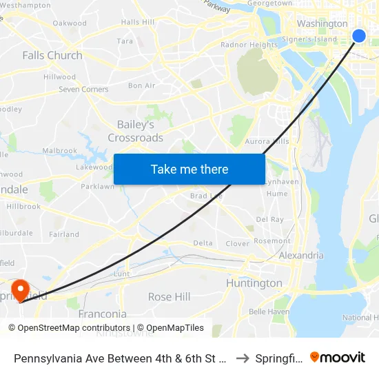 Pennsylvania Ave Between 4th & 6th St Nw (Canadian Embassy) to Springfield, VA map