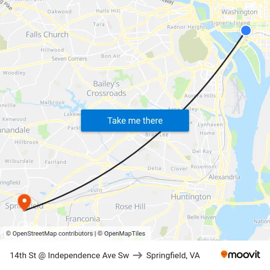 14th St @ Independence Ave Sw to Springfield, VA map