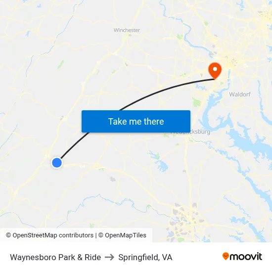 Waynesboro Park & Ride to Springfield, VA map