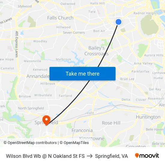 Wilson Blvd Wb @ N Oakland St FS to Springfield, VA map