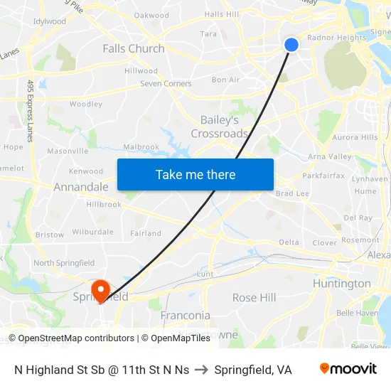 N Highland St Sb @ 11th St N Ns to Springfield, VA map
