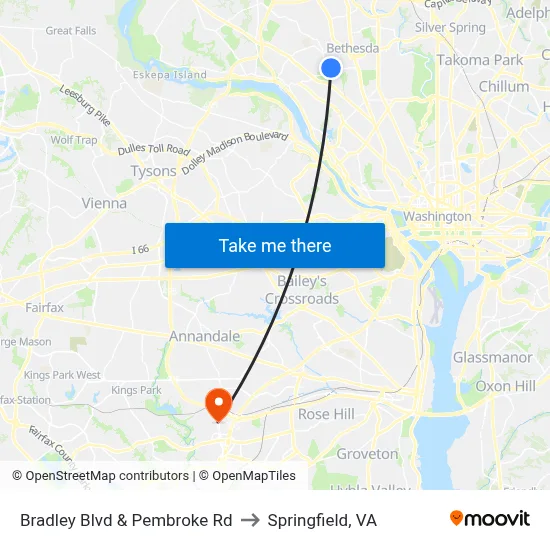 Bradley Blvd & Pembroke Rd to Springfield, VA map