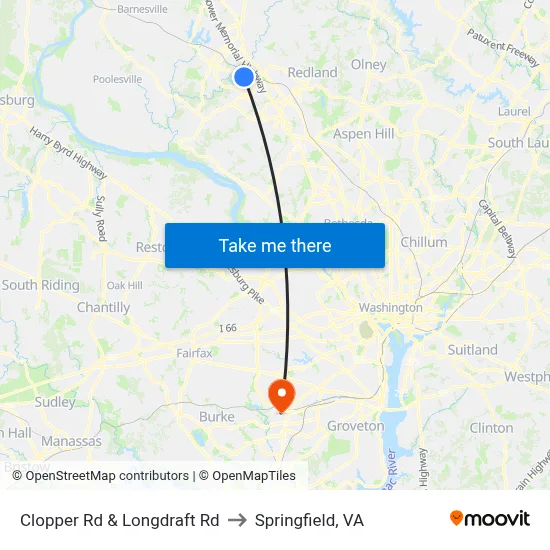 Clopper Rd & Longdraft Rd to Springfield, VA map