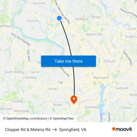 Clopper Rd & Mateny Rd to Springfield, VA map