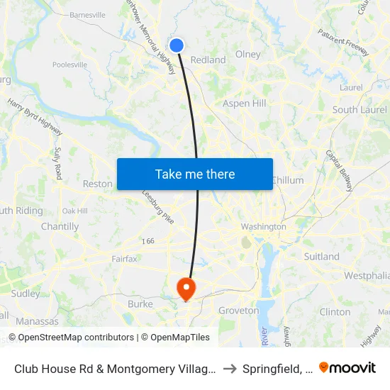 Club House Rd & Montgomery Village Ave to Springfield, VA map