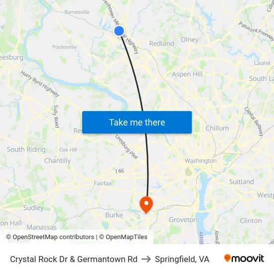 Crystal Rock Dr & Germantown Rd to Springfield, VA map