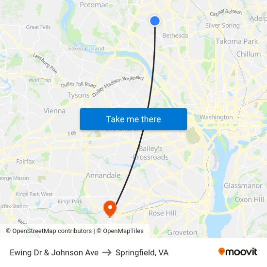 Ewing Dr & Johnson Ave to Springfield, VA map