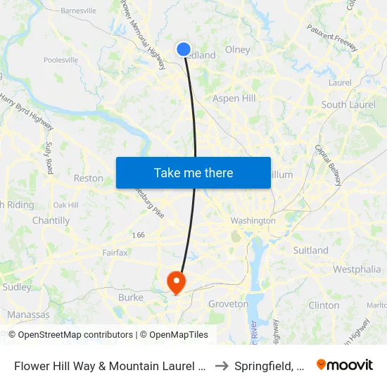 Flower Hill Way & Mountain Laurel Ln to Springfield, VA map