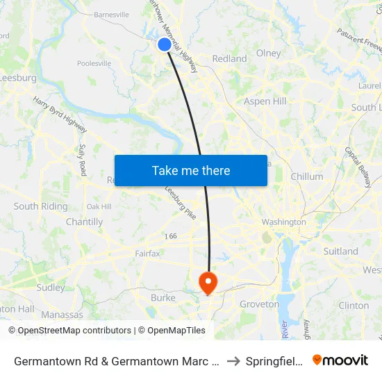 Germantown Rd & Germantown Marc Park & Ride to Springfield, VA map