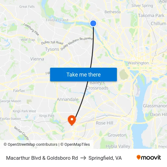 Macarthur Blvd & Goldsboro Rd to Springfield, VA map