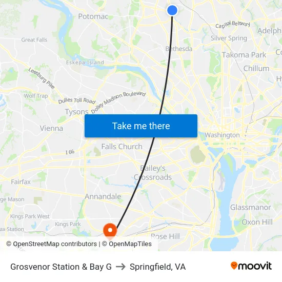 Grosvenor Station  & Bay G to Springfield, VA map