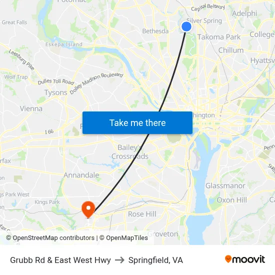Grubb Rd & East West Hwy to Springfield, VA map
