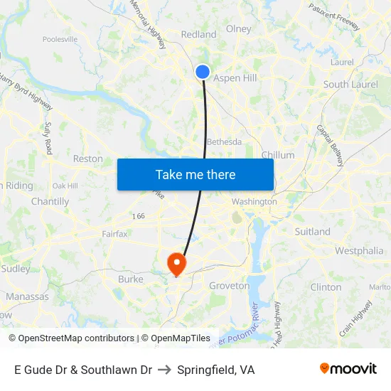E Gude Dr & Southlawn Dr to Springfield, VA map