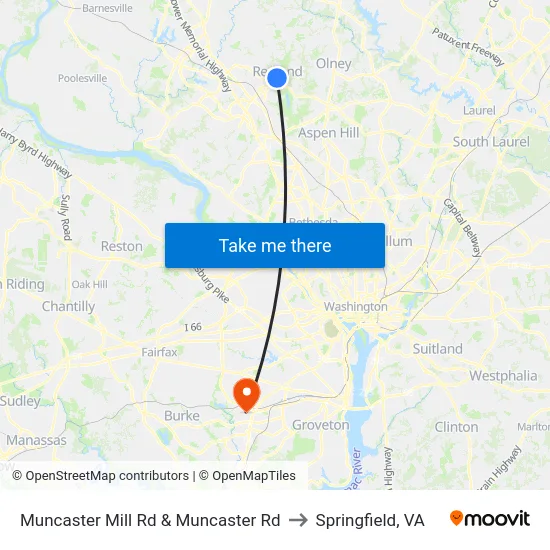 Muncaster Mill Rd & Muncaster Rd to Springfield, VA map