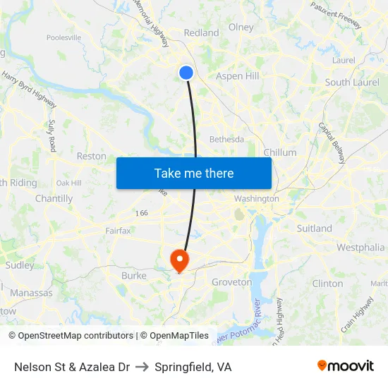 Nelson St & Azalea Dr to Springfield, VA map