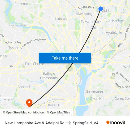 New Hampshire Ave & Adelphi Rd to Springfield, VA map