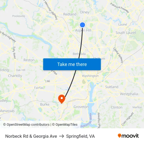Norbeck Rd & Georgia Ave to Springfield, VA map