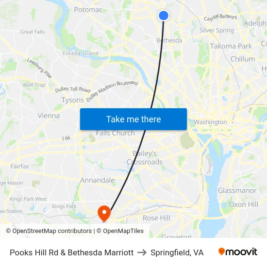 Pooks Hill Rd & Bethesda Marriott to Springfield, VA map