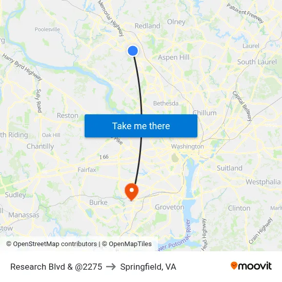 Research Blvd & @2275 to Springfield, VA map
