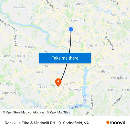Rockville Pike & Marinelli Rd to Springfield, VA map