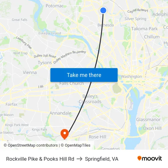 Rockville Pike & Pooks Hill Rd to Springfield, VA map