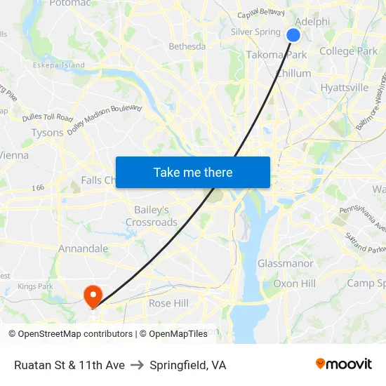 Ruatan St & 11th Ave to Springfield, VA map