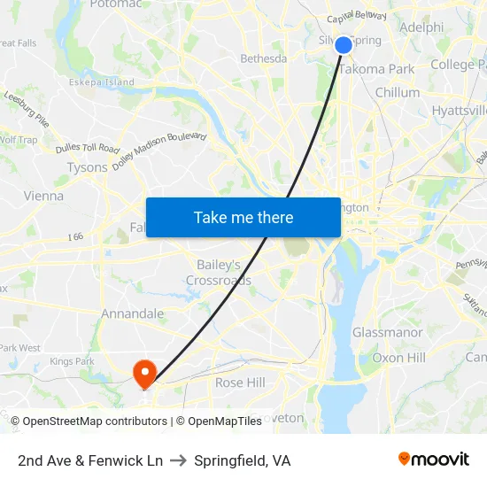 2nd Ave & Fenwick Ln to Springfield, VA map