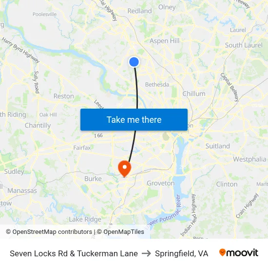 Seven Locks Rd & Tuckerman Lane to Springfield, VA map